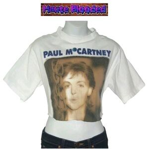 Vintage 90s Paul McCartney Crop Top 1993 Tour Band Tee Merch Retro Beatles Rare
